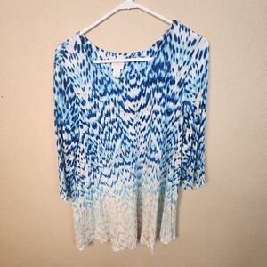 Chico's Blue and Tan Ombre Print Pullover Top Size 3 (XL) 5931